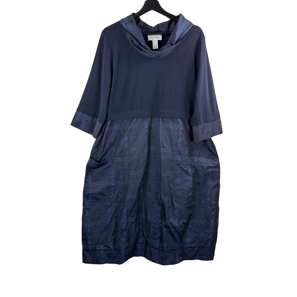 Joseph Ribkoff Cowl Neck Midi Dress sz 16 Navy Blue lagen artsy Mixed Media